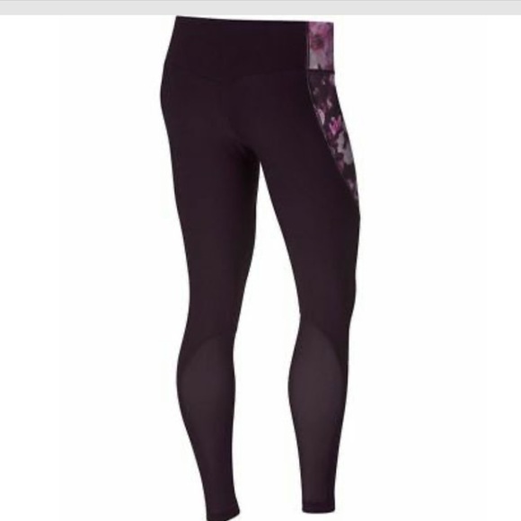 Nike Power Legend Floral Port Wine Mesh Run Training Leggings - Picture 16 of 16